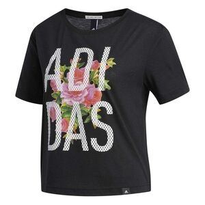 Adidas Black Tee with Pink Floral Accent
